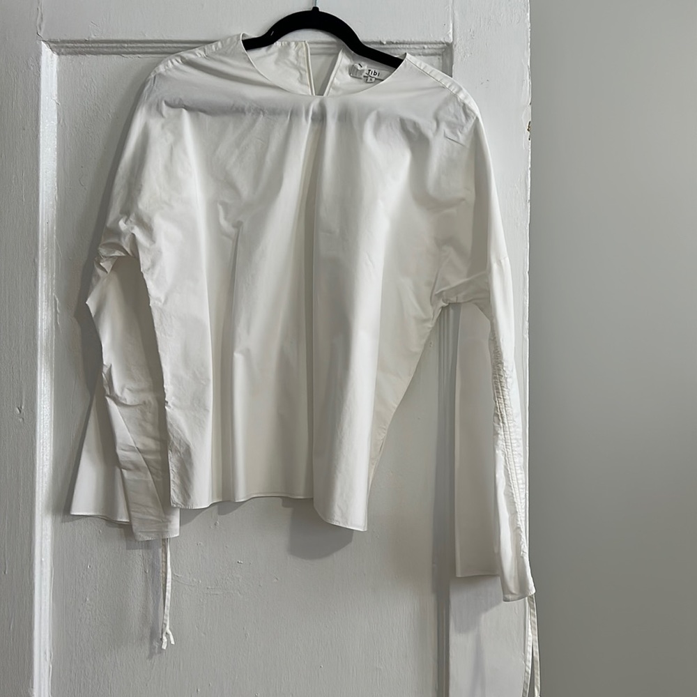 Tibi white blouse drawstring sleeves